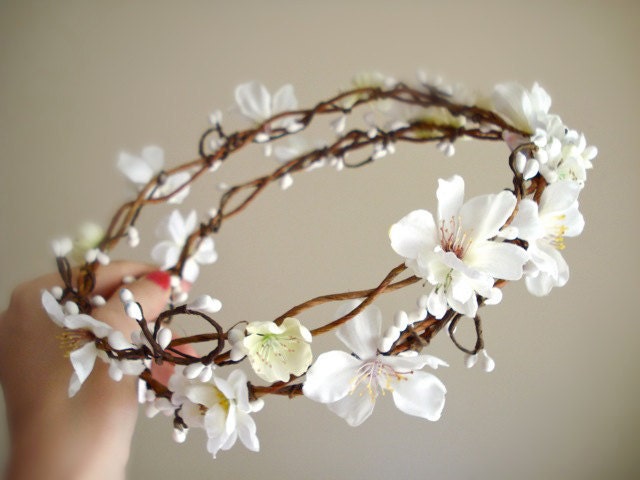 white flower crown cherry blossoms - SAKURA - a wedding head wreath, flower girl