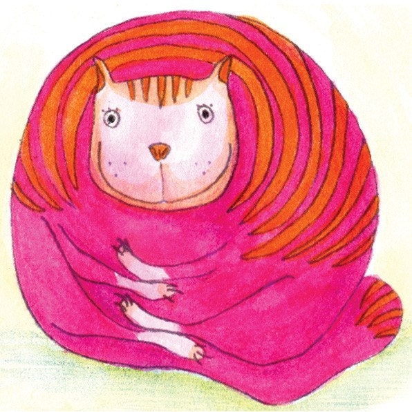 FREE SHIPPING Wall decor - Print art - Mama gato cat magenta pink raspberry fat kitty cat lover children bedding 5 x 5 print
