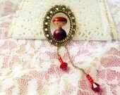 Girly Red sweet Metal Brooch Jewelry - Victorian Art dolls romantic pink rose girl cameo red garnet carmine wine
