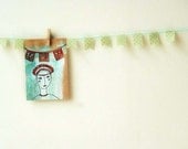 My Frida - Original ACEO painting with acrylics on craft paper mexico party teal aqua red garland
