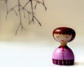 Home decor Wooden art doll hand painted - Felicie - Ready to ship vintage retro style girl pink shirt red skirt