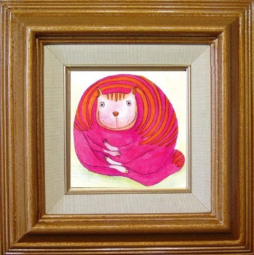 FREE SHIPPING Wall decor - Print art - Mama gato cat magenta pink raspberry fat kitty cat lover children bedding 5 x 5 print