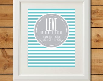 Nursery Art Birth Announcement - Printable Art - Modern Stripes