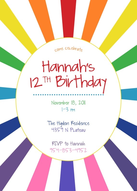 Rainbow Birthday Party Invitations - Rainbow Burst