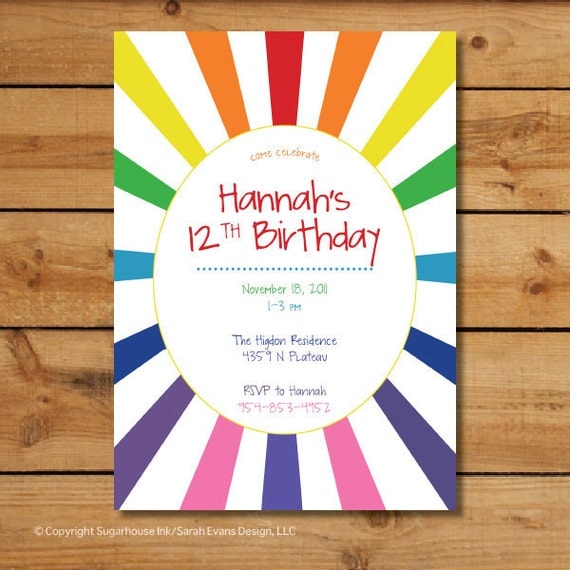 Rainbow Birthday Party Invitations - Rainbow Burst