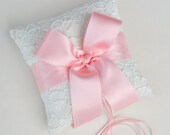 Pink and Ivory Ring Bearer Pillow - Pink and Ivory Alencon Lace Ring Bearer Pillow
