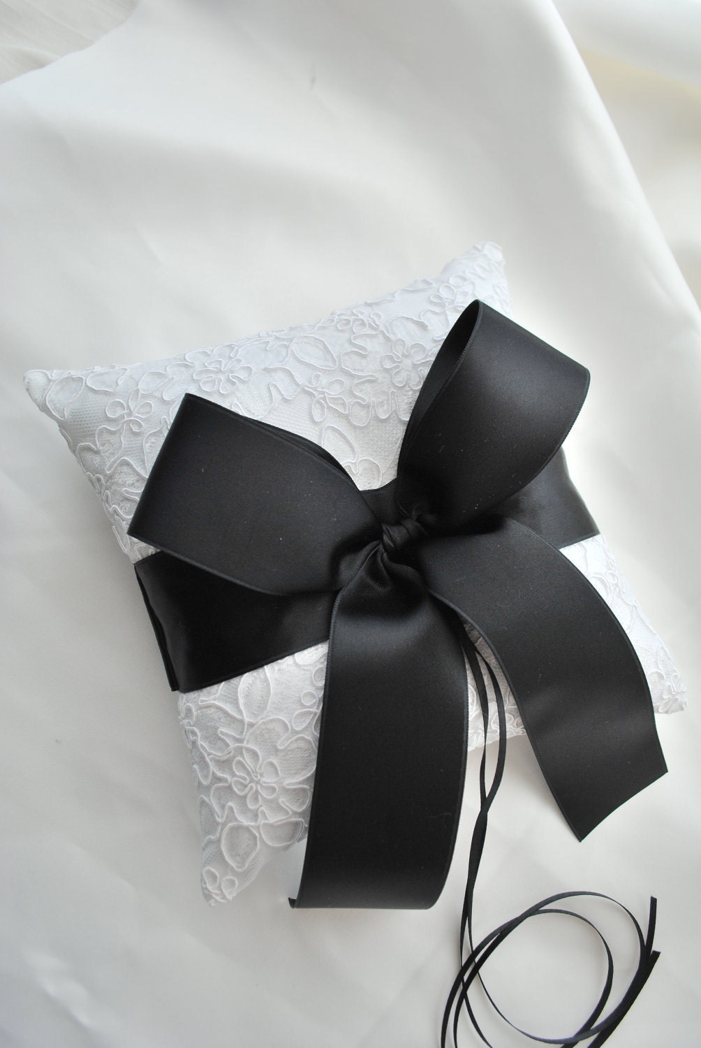 Black and White Ring Bearer Pillow - Alencon Lace Ring Bearer Pillow