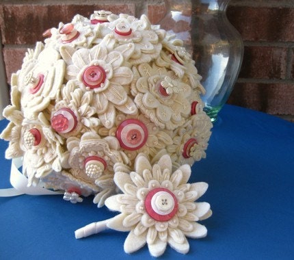 Felt Embroidered Wedding Bouquet and Boutonniere