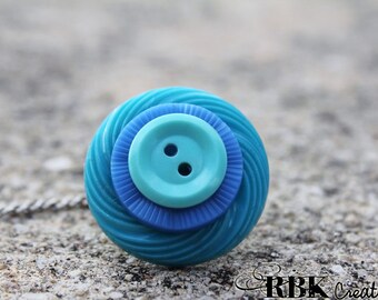 Shades of Blue Vintage Button Tie Tack