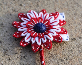 Red White and Blue Felt Button Corsage