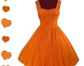 Dress Vintage 50s 60s Emma DOMB Full Skirt CHIFFON Prom Party Dress XS S Orange Bridal