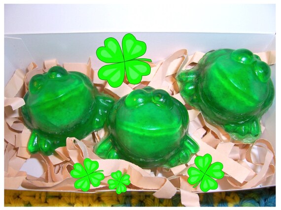 3 EXPLODING FROG SOAPS(tm) with Saint Patrick's Day card tags attached - Great for party favors and Harry Potter fans Il_570xn