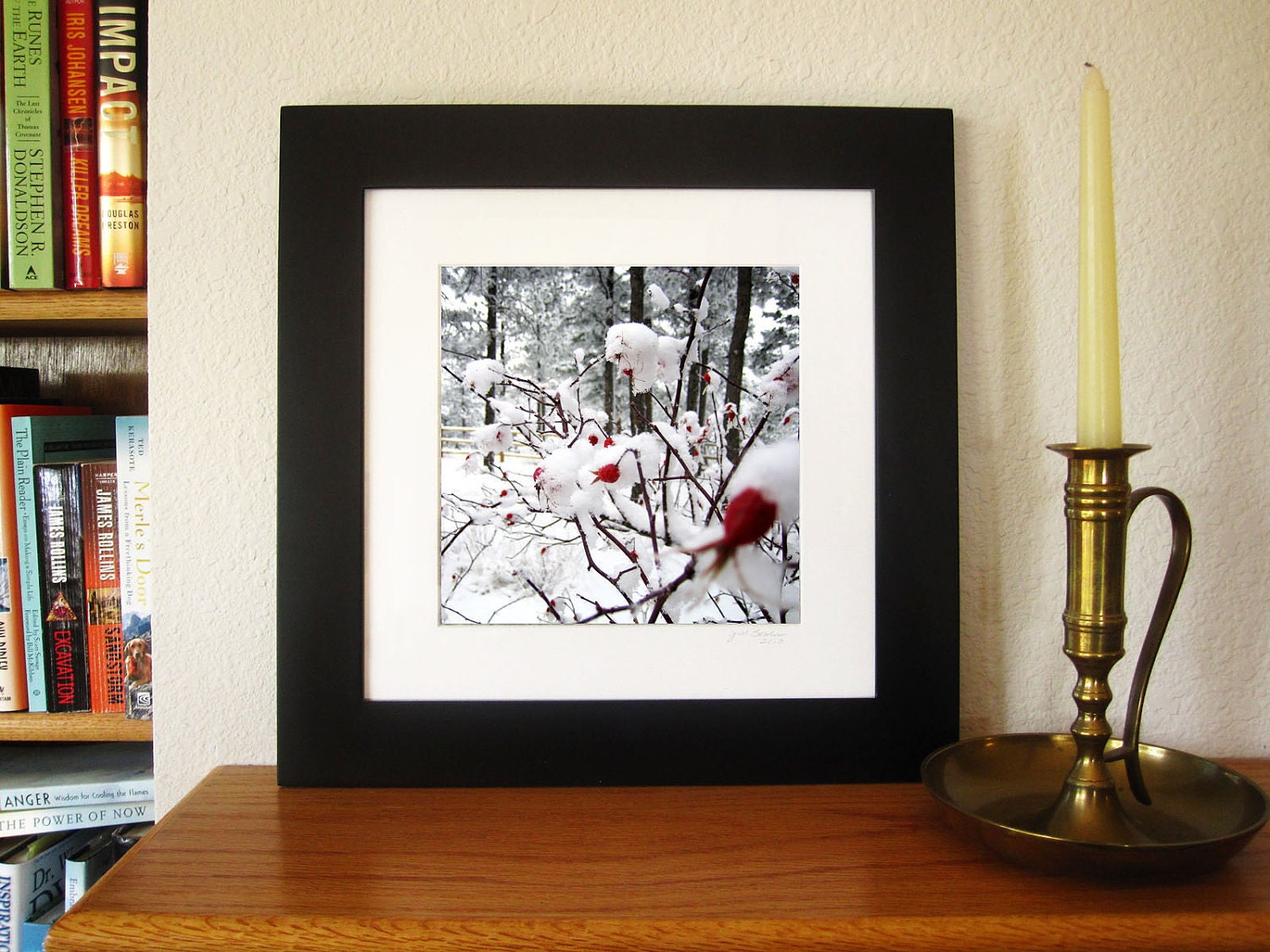 Winter Rose Garden -Red Home Decor -Rose Hip -Red Rose -Gifts for Her -Garden Art -Botanical Print -8x8 Colorado Fine Art Square Photograph
