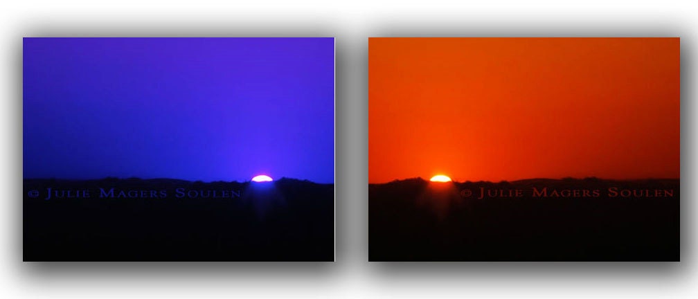 Blue and Red Modern Art Set -Minimalist Art -Sunrise -Moonrise -Modern Decor -Photography Collection -5x7 Wall Art Set of 2