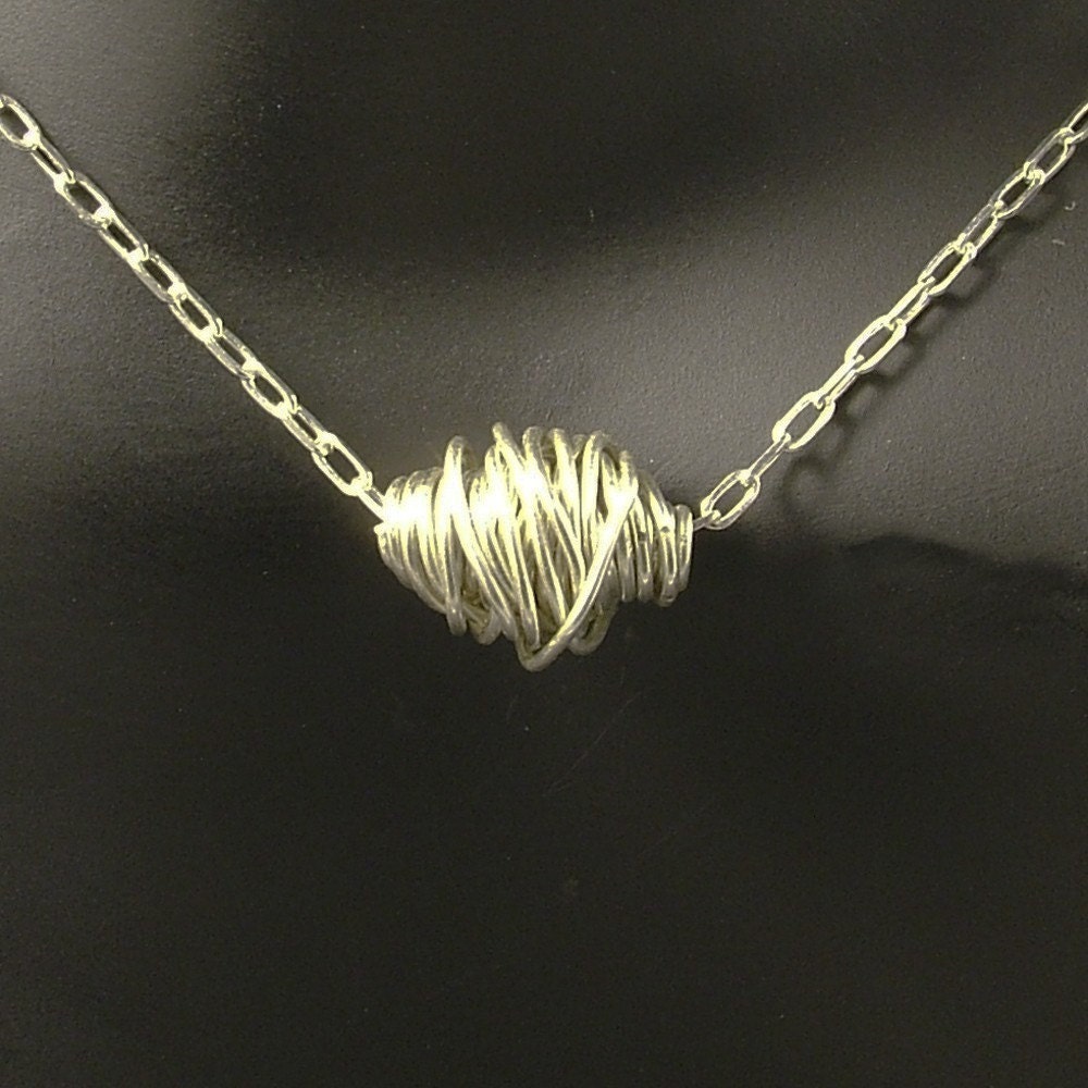 Handmade Silver Bead Necklace with SS Chain and Clasp - Pendant is Argentium - Sterling Silver Necklace