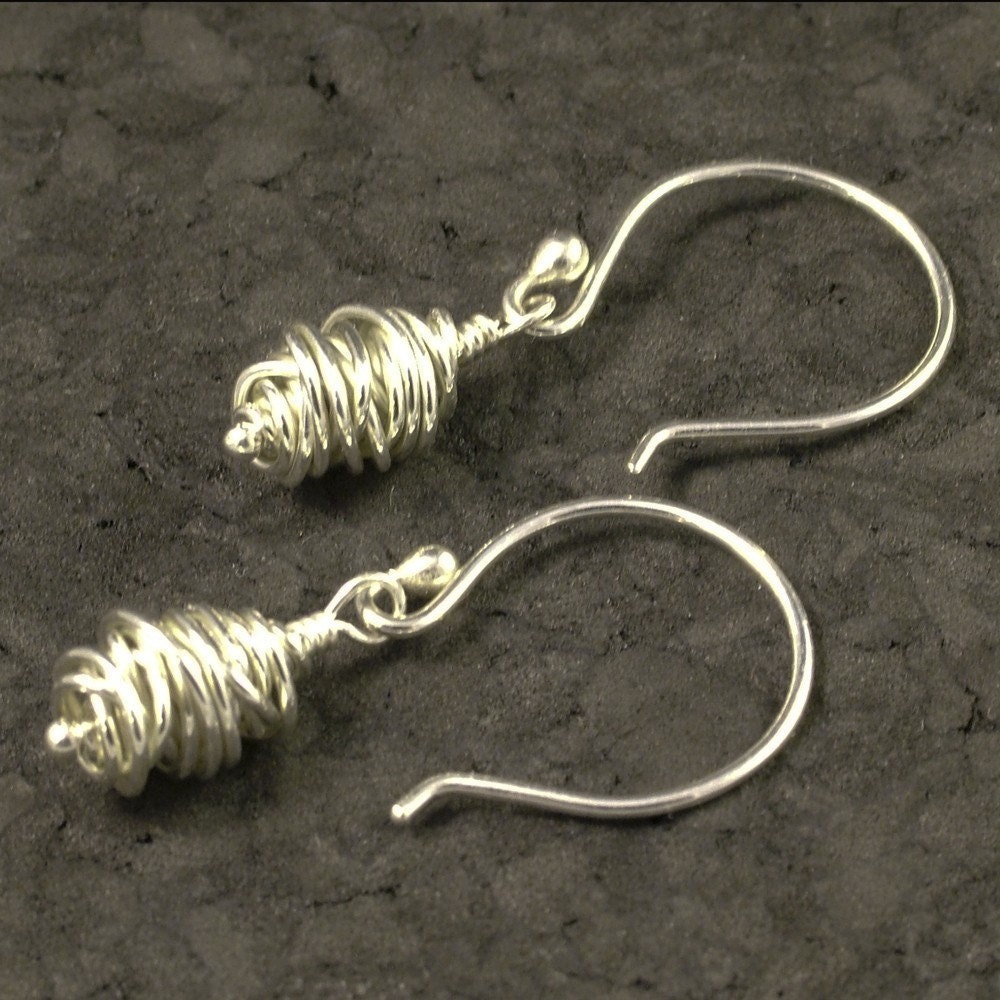 Sterling Silver Earrings featuring a Handmade Metal Bead / Unique Dangle Earrings / Wire Beads Dangles
