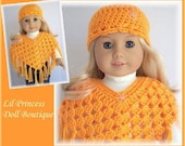 Made For American Girl, Crochet Poncho and Hat Set, Fun MANGO, 18 Inch Doll Clothes