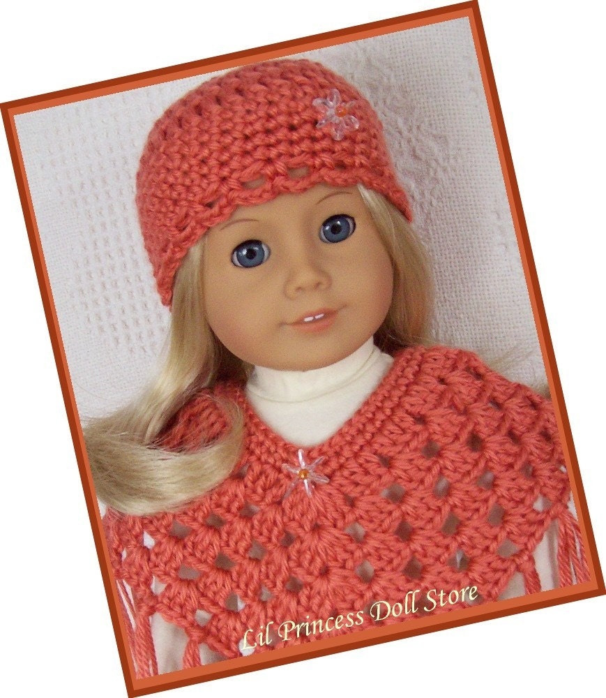 Fits American Girl Dolls, Crochet Poncho Set, 18 Inch Handmade Doll Clothes-Pretty  Persimmon