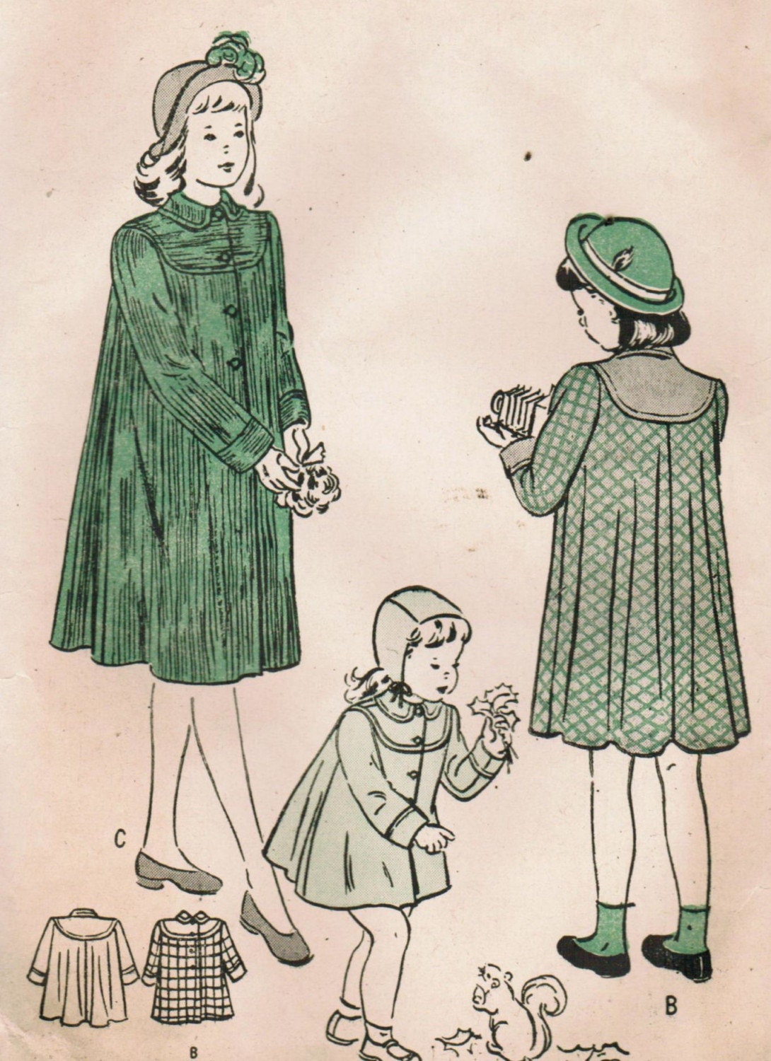 Vintage 1945 Butterick 4568 Sewing Pattern Girls' Flare Back Coat Size 8