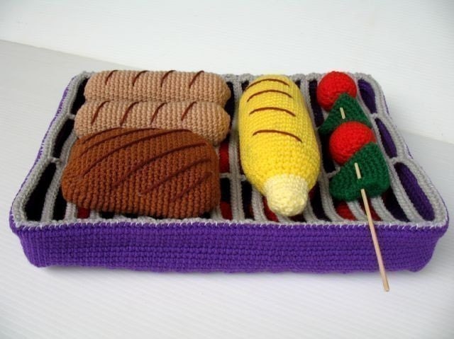 Crochet Pattern - BBQ GRILL and FOOD- Toys / Playfood - pdf