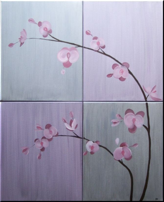 Large Abstract Orchid Painting Lilac and Silver Huge Delicate Elegant Original Wall Art Multiple Canvases Home Decor Custom 32x40