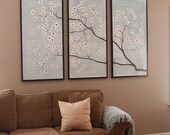 HUGE Dogwood Flower Branch Painting Delicate Blues Gray and White Elegant Original Art Spring Blossoms Custom Artwork 72x48