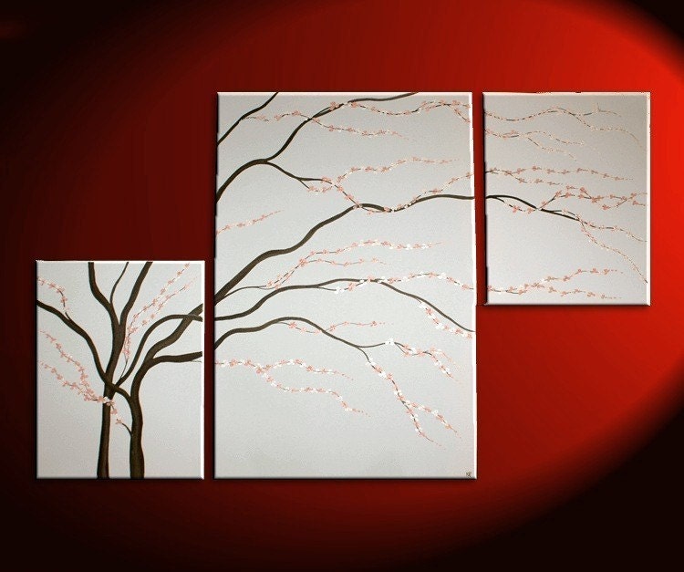 Black and White Painting Wall Art Cherry Blossom Art Elegant Modern Abstract Huge Original Spa Home Decor Custom 56x36