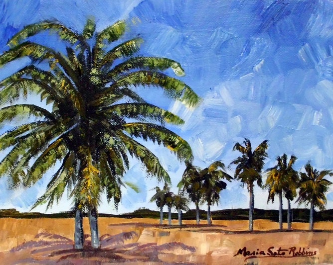 Miami Beach Palms Impasto oil painting with Free Domestic Shipping