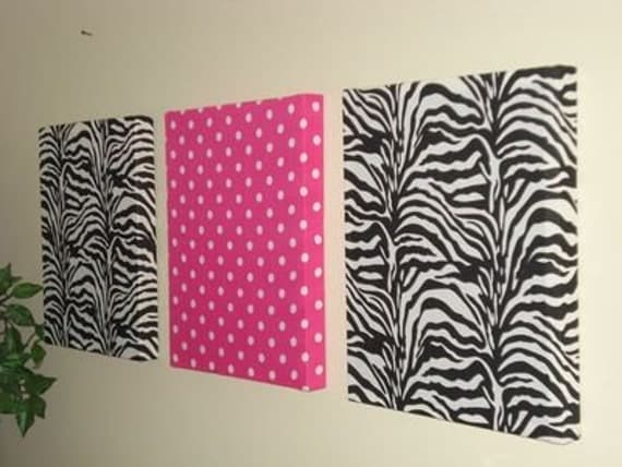 Cheap Wall  on Zebra And Hot Pink Polka Dot Fabric Wall Hangings Trio 14 X17 Ea