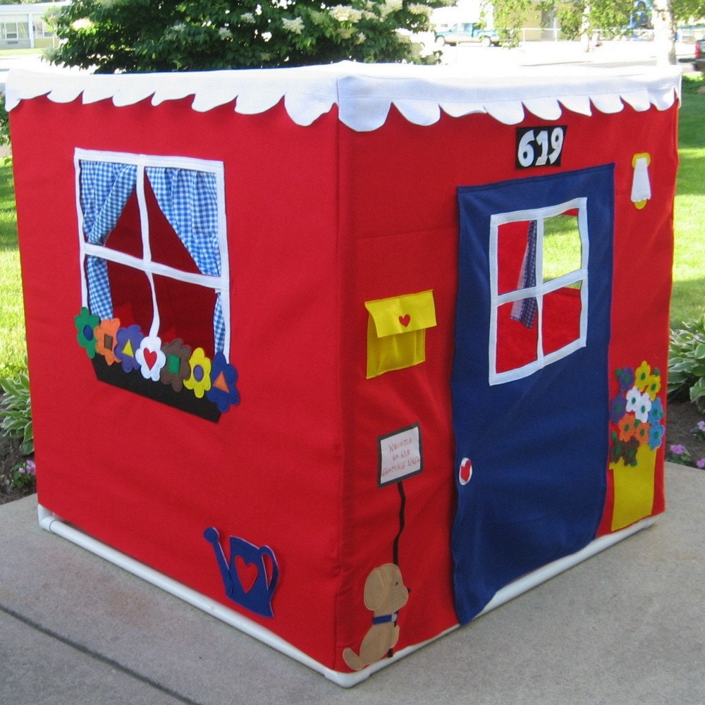 Super Size Bluebird Cottage in Cheeful Red, Personalized, Custom Order