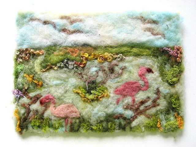 Flamingos Needle Felted Picture