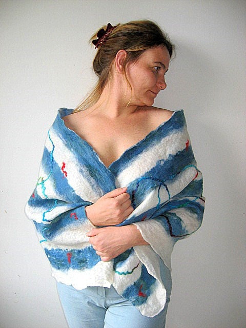 SPRING SALE Felted   Wrap / Shawl Nautical