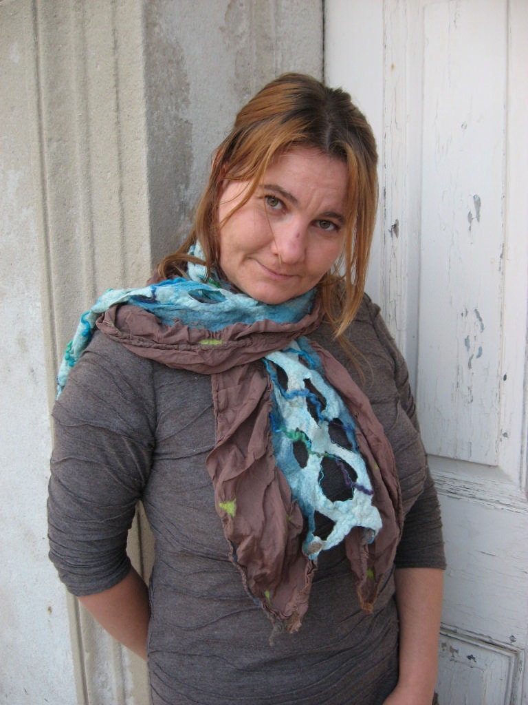 Nuno felted Silk Scarf Wenge French Toast
