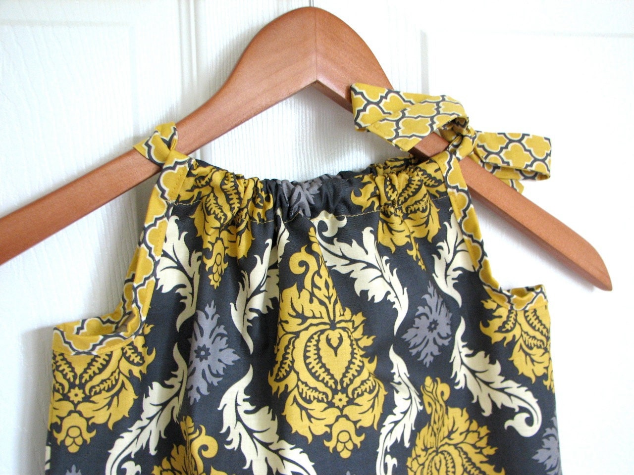 Girl Clothing - Pillowcase Dress - Girl Dress - Vintage Yellow Damask