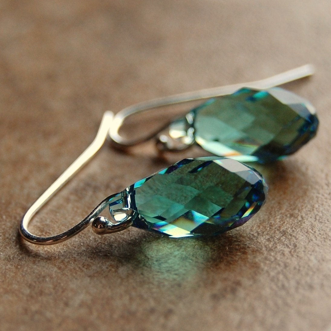 Light sage green crystal drop earrings