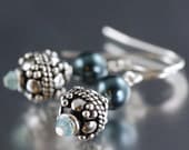 Tahitian blue pearl earrings with sterling silver accents