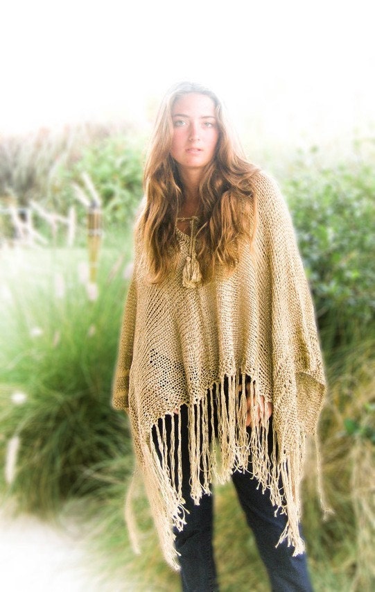 KATE hand knitted poncho with hood in gold