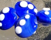 Mod Lentil Bead Set - Cobalt Lampwork Beads with Raised White Dots (4 beads)