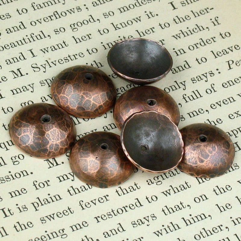 Hand-forged Copper Bead Caps 14mm - QTY 4