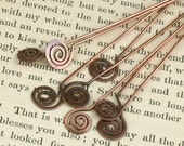 Hand Hammered (6) Copper Spiral Head Pins (4 inch)