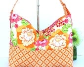 Grommet Travel Bag Tote in Orange and Pink Flowers