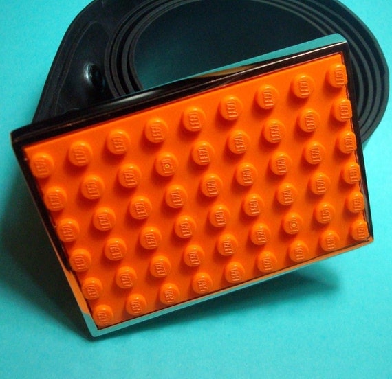Belt Buckle with upcycled LEGO (r) bright Orange