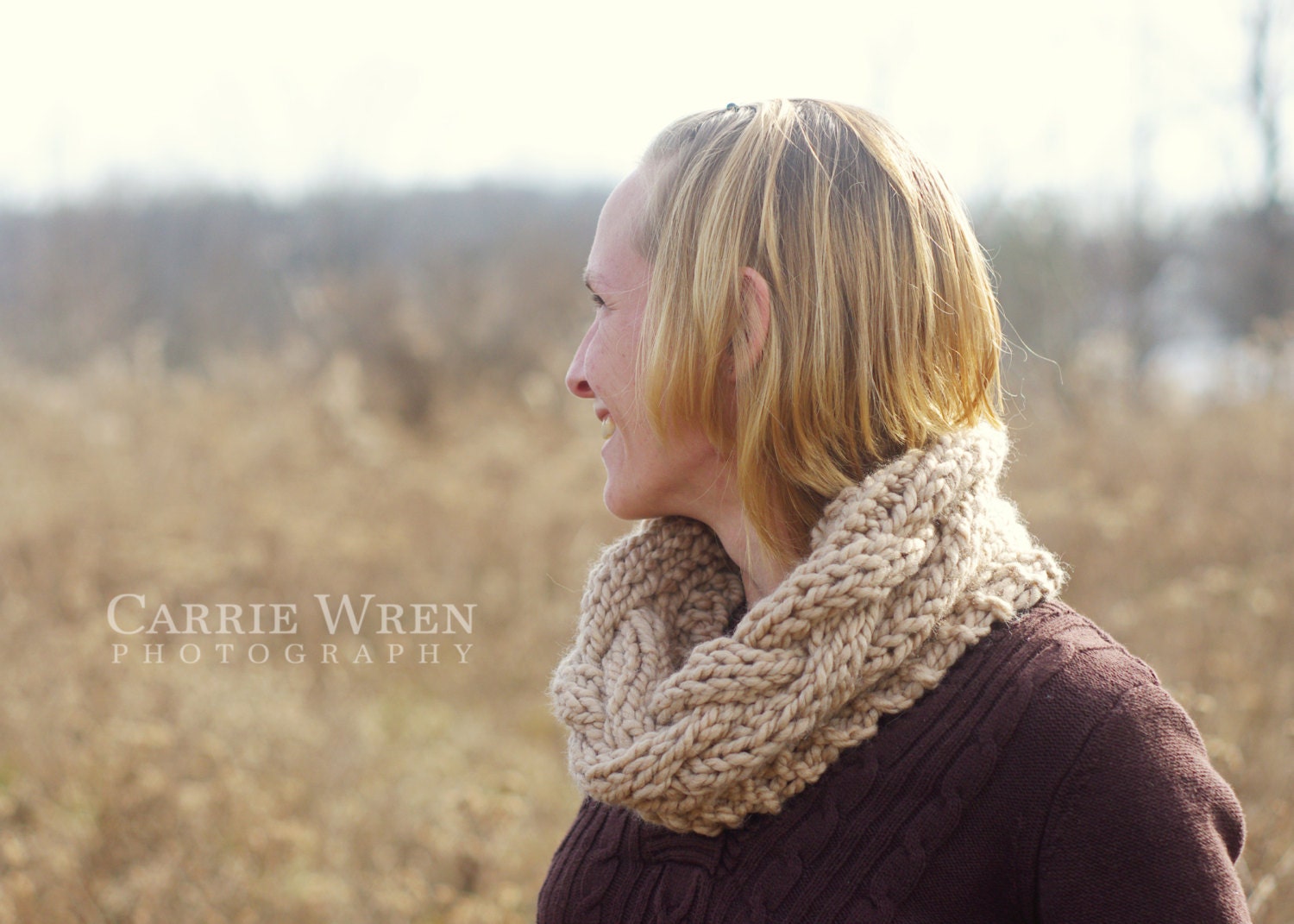Hand Knit Braided Cable Cowl Scarf