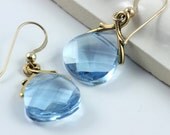 Aqua Crystal Earrings Aquamarine Blue Briolette Gold Filled Ear Wires Prom Jewelry