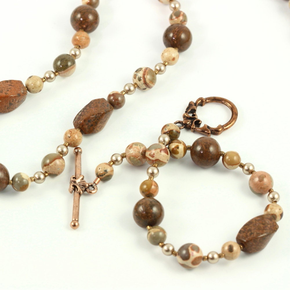 Fall Fashion Jewelry Earrings Safari Jasper Brown Earth Tones Woodland Rustic Bronze