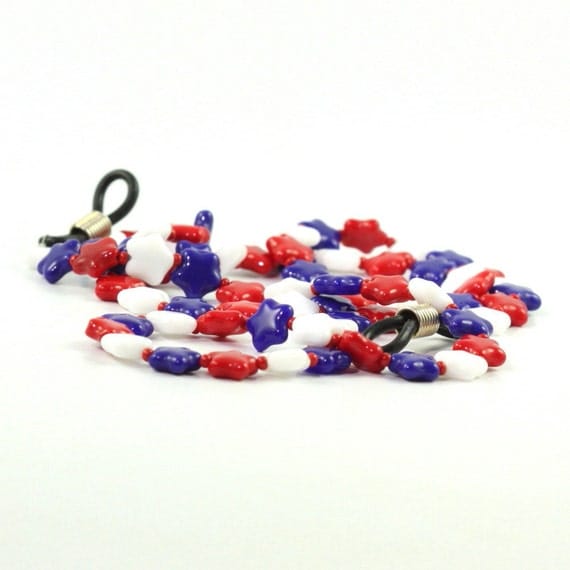 Memorial Day Eyeglass Holder 4th of July Red White Blue Stars Patriotic Americana USA Beaded