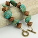 Turquoise Bracelet Palm Wood Tribal Mint Green Fall Fashion Jewelry Toggle Clasp