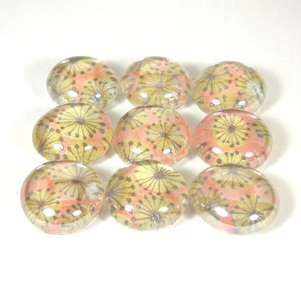 Marble Magnets or Push Pins Set - Dandelions  or Dandy Lions on Pink