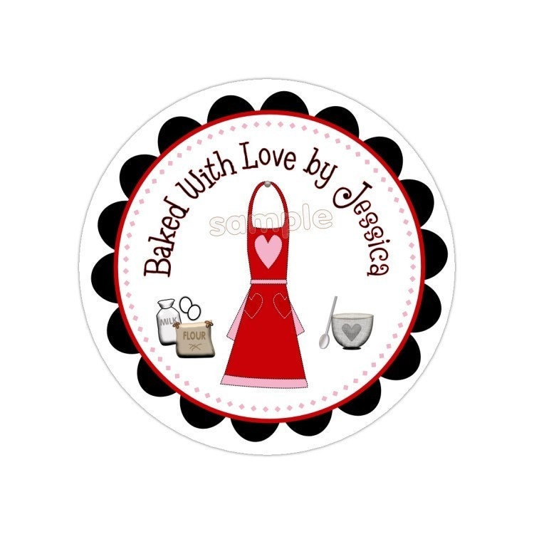 Baked With Love apron stickers--can be address labels too-- this listing is for MATTE stickers