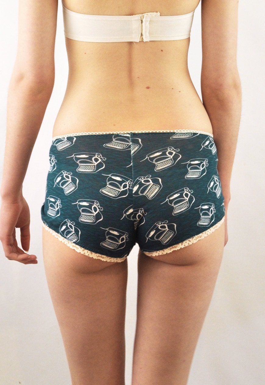 Teal tap panties with typewriter print lingerie